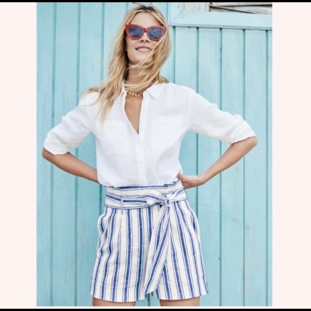 BODEN St Ives Paperbag Shorts Cobalt Stripe